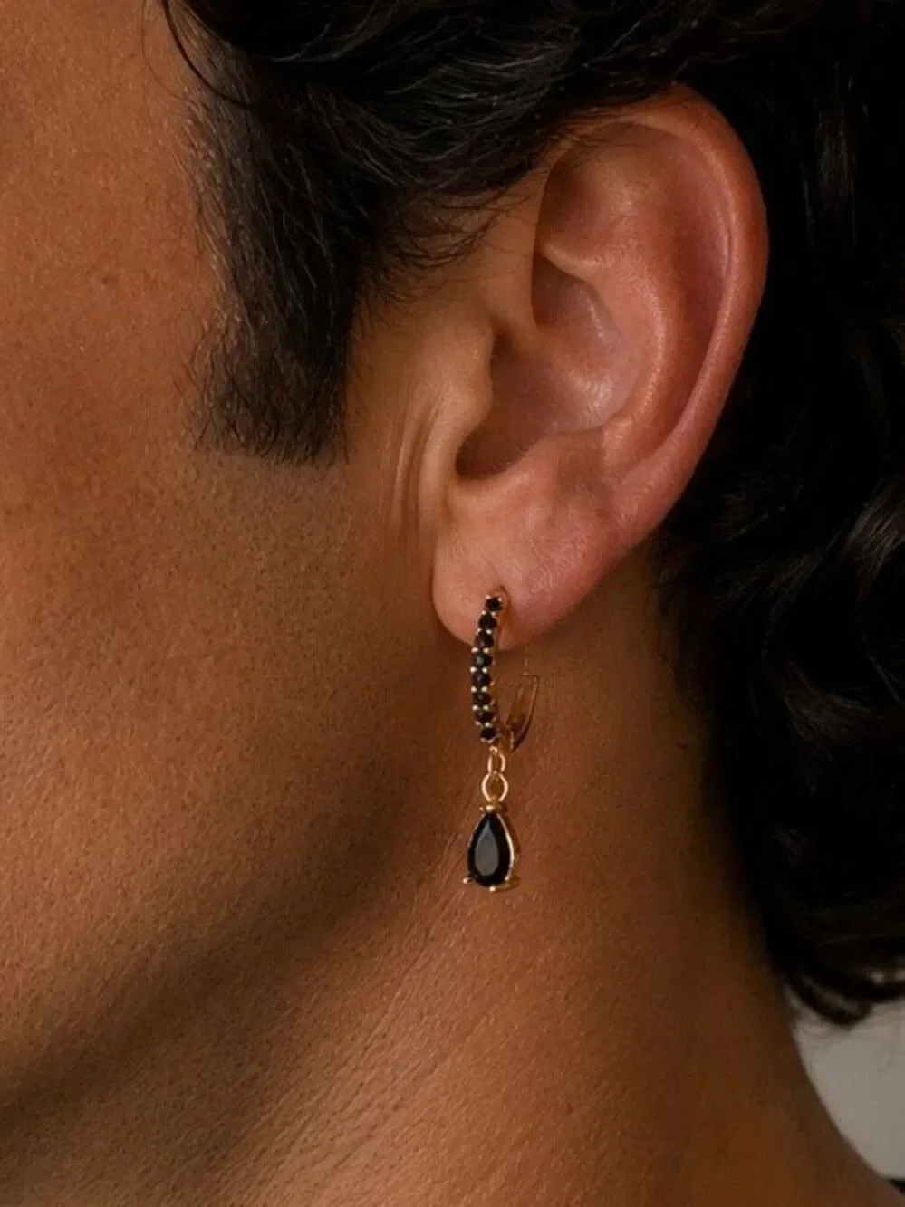 Men’s Gold Tone Huggie Hoops with Black Stones